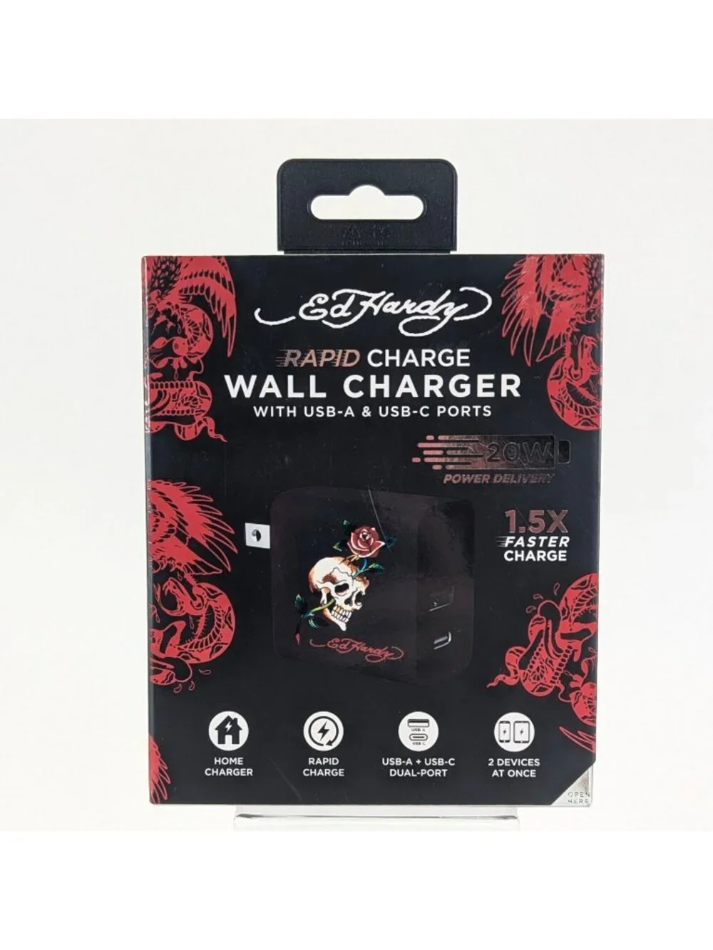 Ed Hardy Rapid Phone Wall Charger White Skull Flower USB-A & C Ports NIB